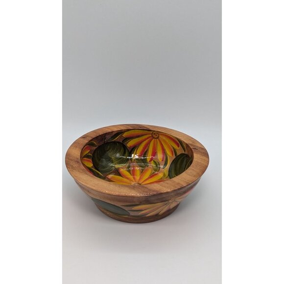 Hand-Painted Wooden Bowl With Vibrant Floral Design - Picture 10 of 12